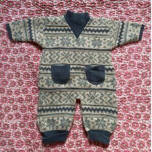 CLAYEUX Baby Wool Jumpsuit 18m Knitted Nordic Button Snap Fair